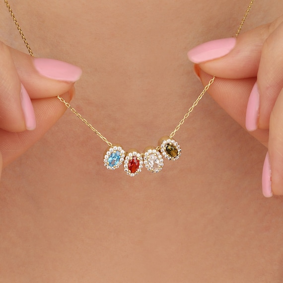 14k Gold Mother's Family Hearts Slide Pendant with Birthstones 14k Gold Mother's Family Hearts Slide Pendant with Birthstones