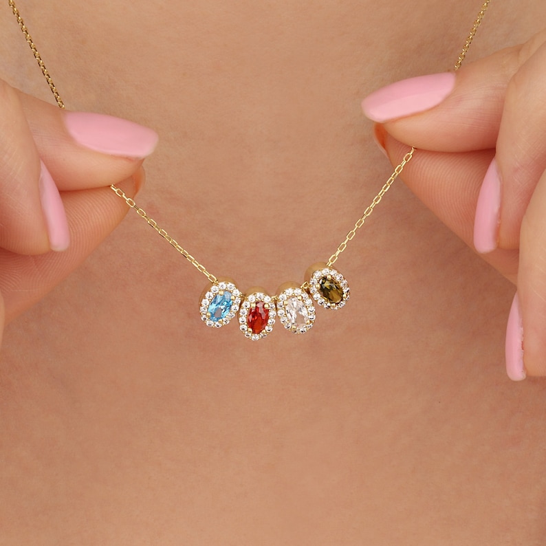 14K Solid Gold Birthstone Necklace, Silver Family Birthstone Necklace For Moms, Personalized Gifts For Grandmother's, Best Mother's Day Gift image 1