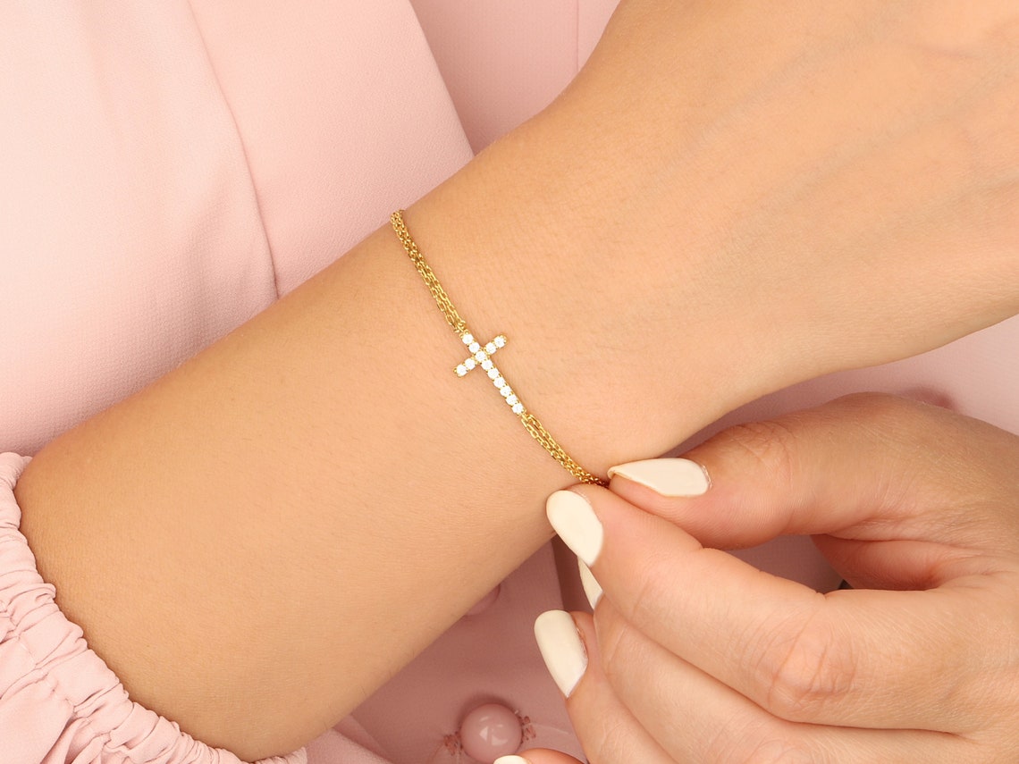 Cross Bracelet Cross Diamond Bracelet 14K Gold Plated Etsy