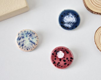 Cute geometric ceramic pin. Unique porcelain brooches. Handmade jewelry gift for her.