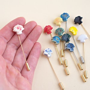 Ceramic tiny scallop shells stick pin. Small lapel pins mens. Beach wedding keepsake gift. Unique gifts for women for men. ceramic jewelry
