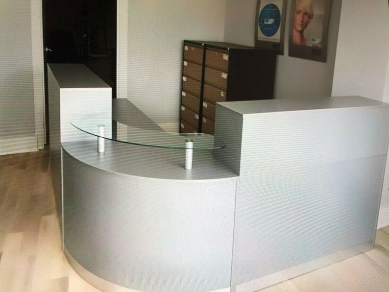 Grey Reception Desk With Glass Corner Unit - Etsy UK