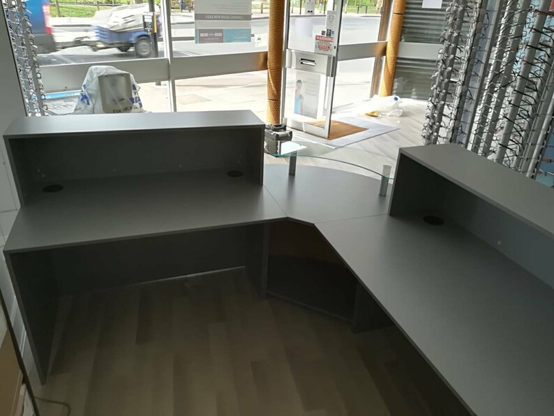 Grey Reception Desk With Glass Corner Unit - Etsy UK