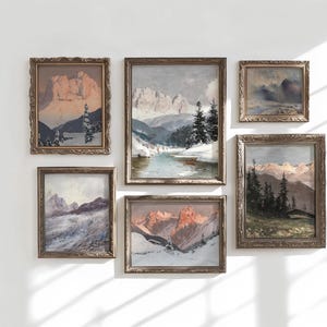 Vintage MOUNTAIN GALLERY Wall Art Set of 6 Prints, Antique Print Collection, Wall Art Mountain, Downloadable Paintings Vintage Home Decor