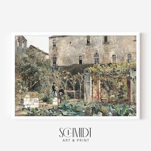 Vintage Castle Landscape Wall Art, Elegant Victorian Painting, Castle Garden Printable Wall Art, Digital Printable Download, Vintage Print