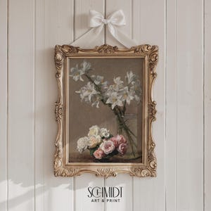Pastel Flower Wall Art Antique Flower Oil Painting, Wall Art Vintage Flower, Wall Art Pastel Colors, Floral Printable Wall Art Vintage