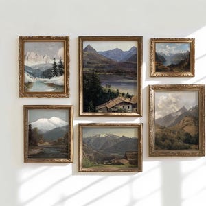 MOUNTAIN GALLERY Vintage Wall Art Set of 6 Prints, Antique Print Collection, Wall Art Mountain, Downloadable Paintings Vintage Home Decor