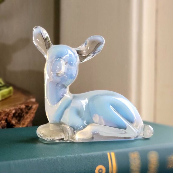 Fenton Opalescent Glass Resting Deer Statue Fenton Glass Fawn Etsy