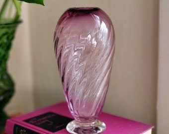 Amethyst swirl blown glass bud vase signed by artist, hand blown glass, art glass vase, swirl glass vase, swirl vase, purple glass vase