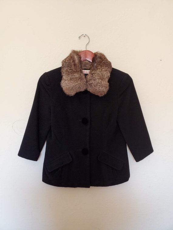 Dorothy Lee Rabbit Fur Collar Wool/Angora Jacket