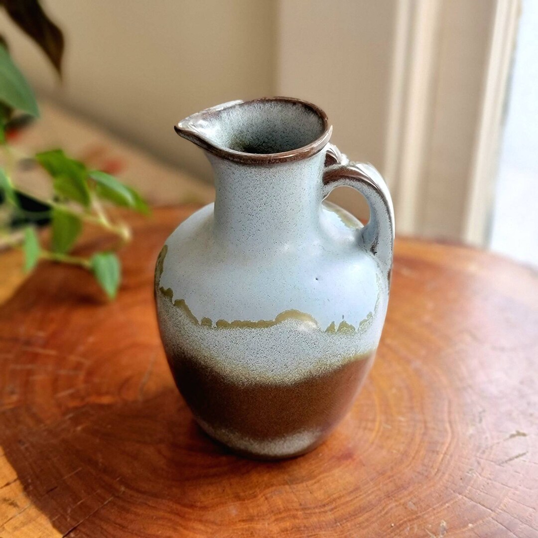 Frankoma Pottery 8 Woodland Moss Blue Pitcher Vase, Vintage Frankoma