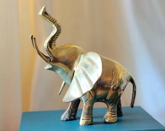 Aged brass rearing elephant statue, brass elephant, brass elephants, vintage elephant statue, brass figurine, metal elephant, brass decor