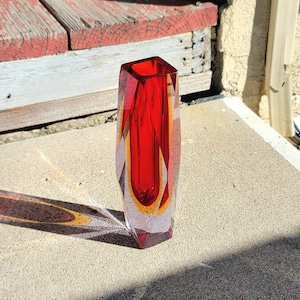 Murano Flavio Poli for Mandruzzato faceted ruby Summerso crystal vase, Murano glass vase, summerso vase, vintage Murano art glass