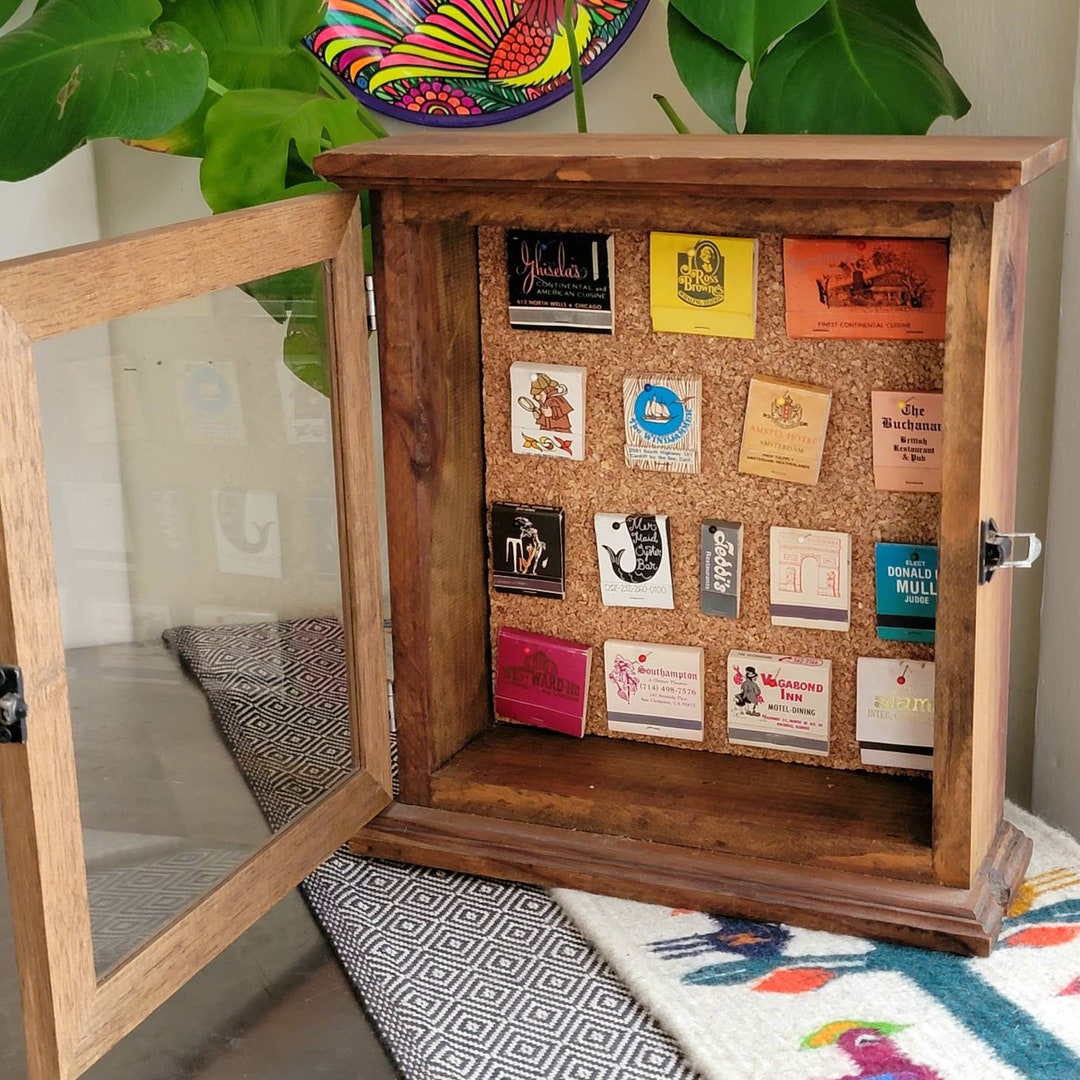 Vintage Mounted Matchbooks Collection in Wood Frame, Vintage