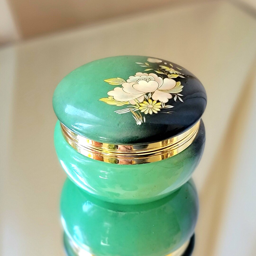Green Alabaster Flower Print Hinged Trinket Box Alabaster Etsy