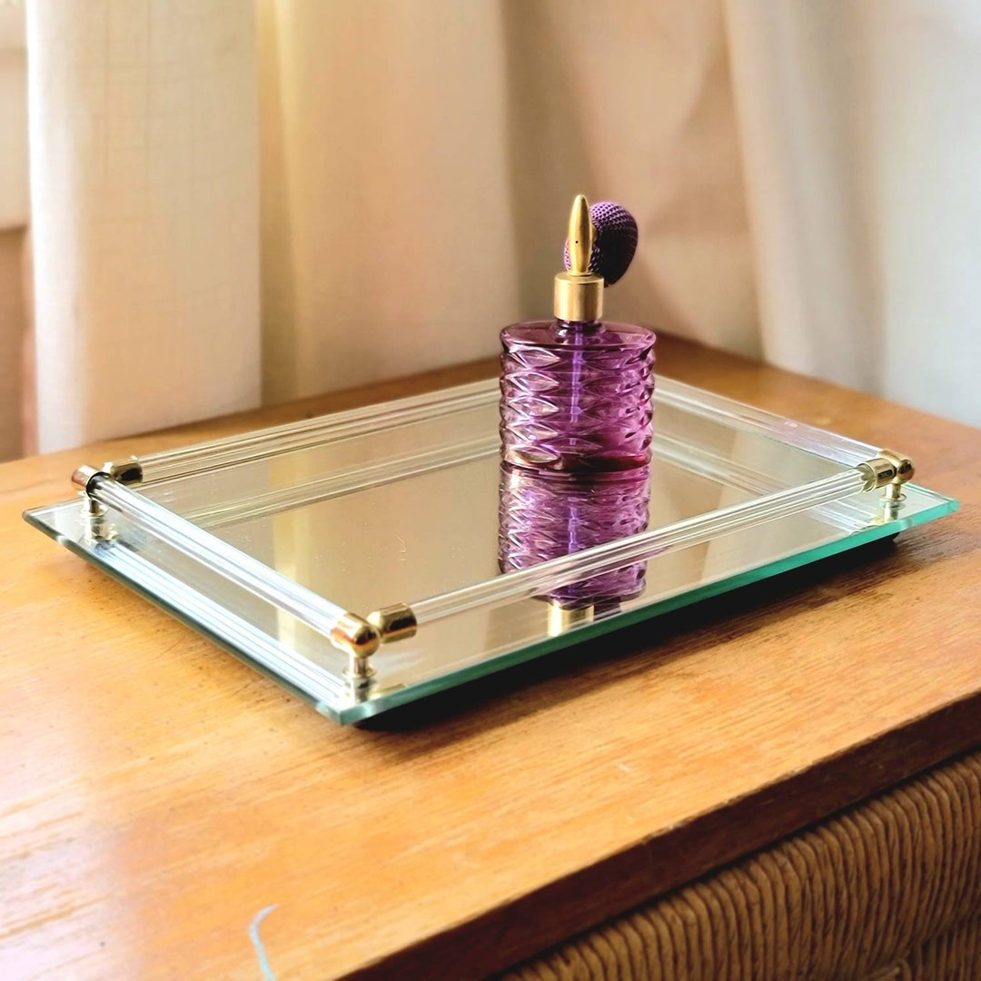 Mirrored Vanity Tray W/ Brass Capped Glass Tube Railing Etsy