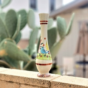 14.5&quot; Mexican folk art Tonala hand painted ceramic vase, Tonala pottery vase, Mexican pottery vase, Tonala bird vase, vintage Tonala vase