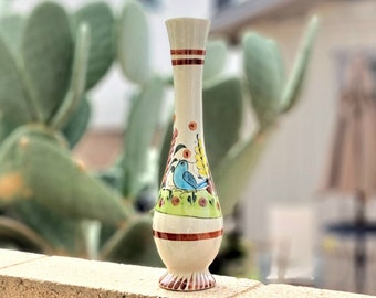 14.5" Mexican folk art Tonala hand painted ceramic vase, Tonala pottery vase, Mexican pottery vase, Tonala bird vase, vintage Tonala vase