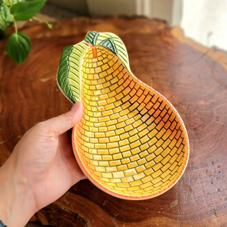 Clay Art Mosaic Pears yellow brick road ceramic pear dish, pear shaped dish, pear shaped bowl, pear trinket dish, vintage pear dish image 5