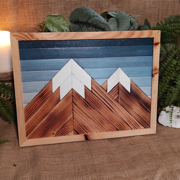 Tableau montagne en bois