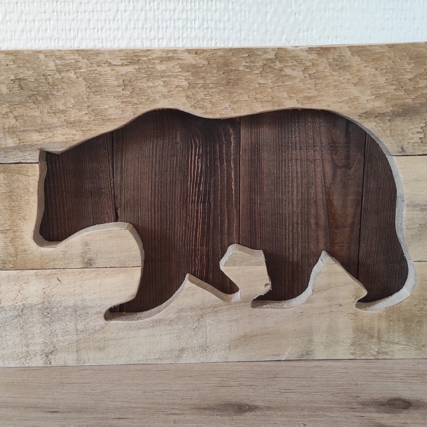 Tableau silhouette d'Ours en bois