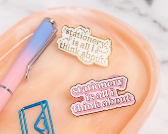 Kawaii Stationery Pink & Gold Enamel Pin Badge | Gold Plated Hard Enamel Pin Brooch | Enamel Pin Quote Letters