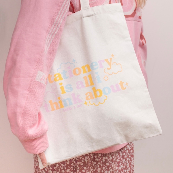 Kawaii Quote Tote Bag | Cute Stationary Gifts For Girls | Stationery Canvas Tote Bag With Zipper and Pockets