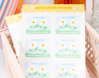 water tracker planner stickers, water intake habit tracker sticker sheet, bujo stickers, hydration tracker, journal supplies, flower sticker