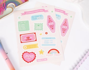 positive affirmations quote sticker sheet, mental health stickers, journal and scrapbook stickers, bujo stickers, kawaii sticker sheet
