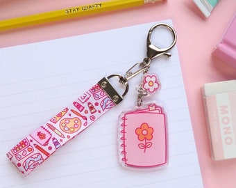 stationary acrylic keychain lanyard, cute stationery gift, wristlet keyring, kawaii charm, cute key chain for girls, kawaii accessories
