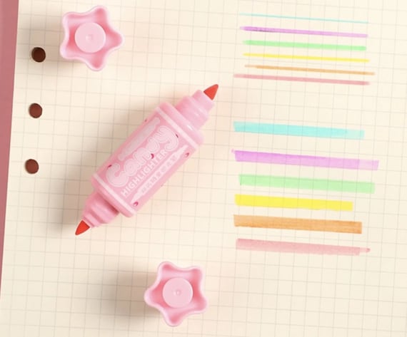 QingY-6 Pieces Kawaii Pens Cute Candy Color Highlighters Manga Marker Pens  Pastel Midliner Stationery for Students 