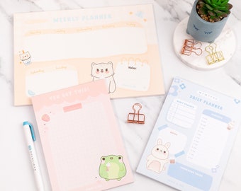 Kawaii Animal Boba Notepads | Undated Desk Planner Calendar