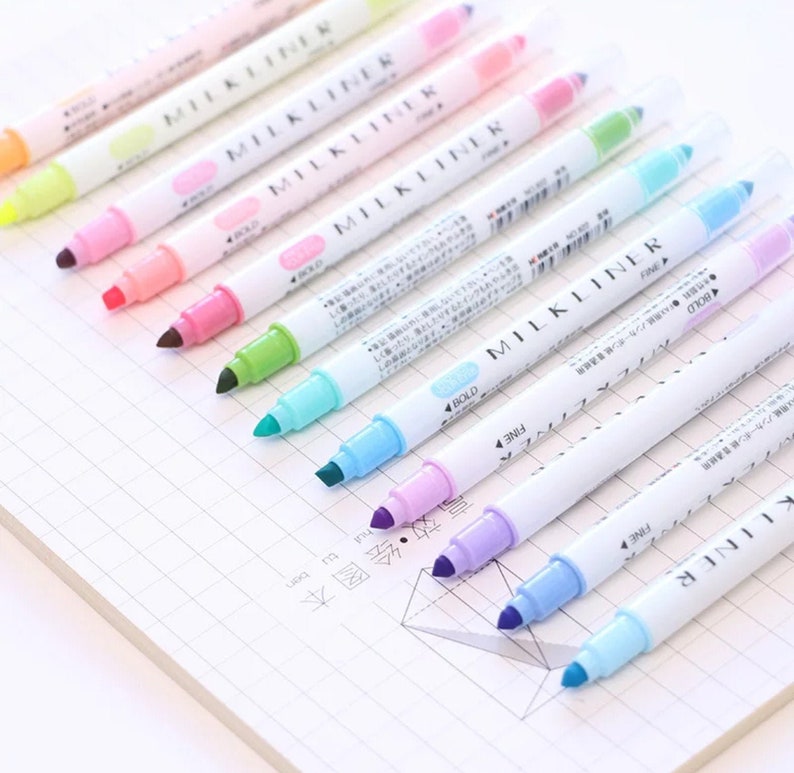 Set of Max 43% OFF 12 Milkliners Dual Highlighter Marker Bac Tip Pen Houston Mall