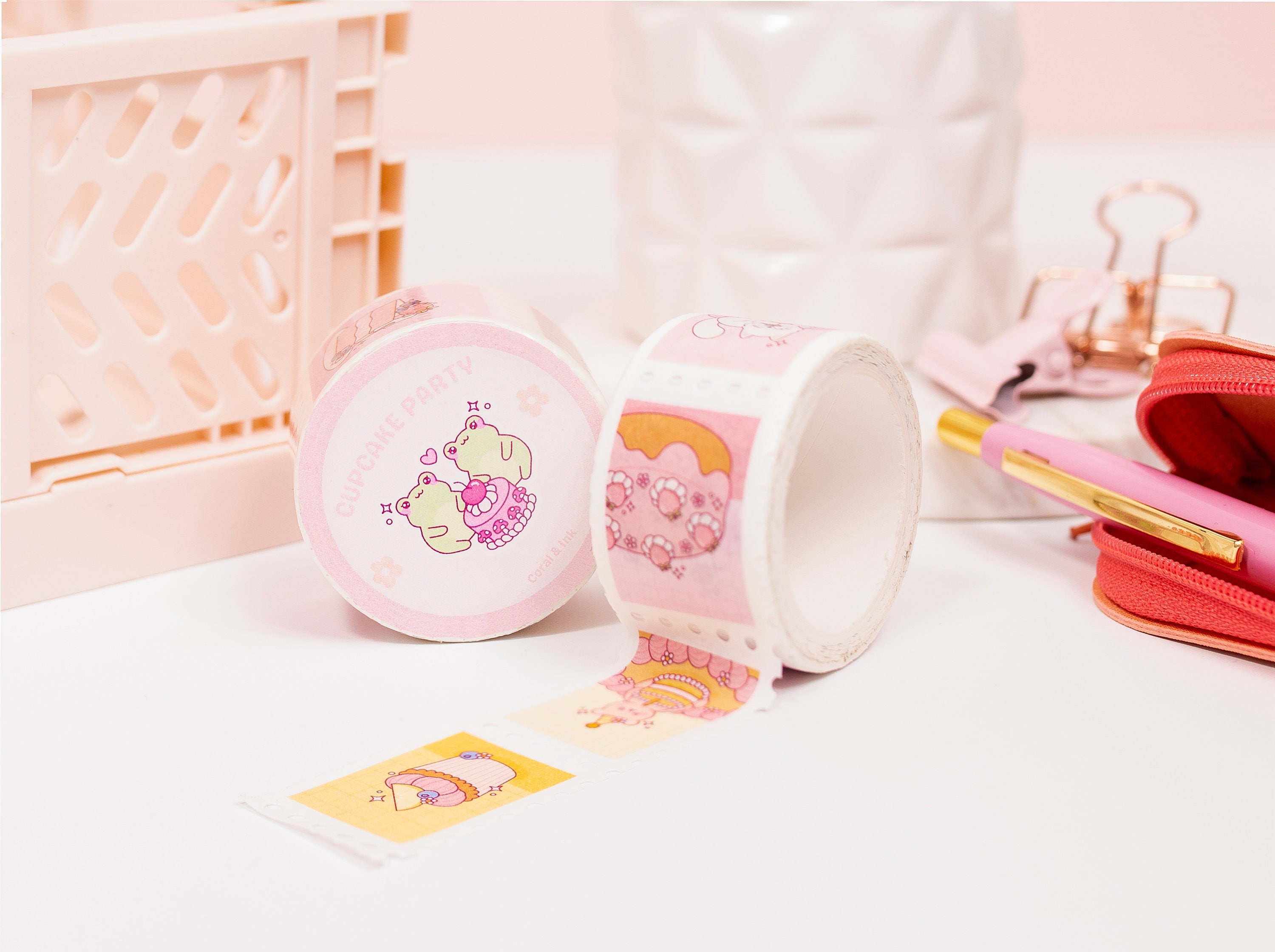 Kawaii Cupcake Party Stamp Washi Tape Stickers Cute Bujo Journal Supplies  Kawaii Stationery Cute Stationary 