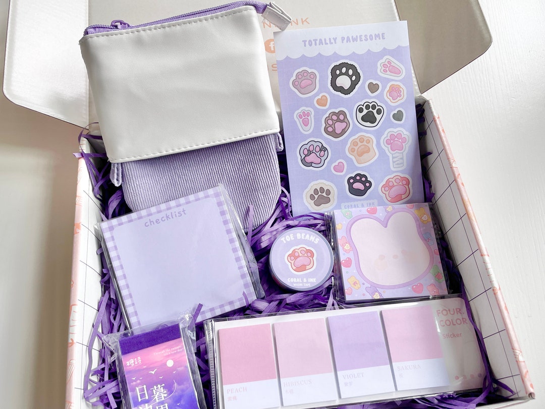 Purple Stationery Box Kawaii Stationery Set Cute Stationary Etsy