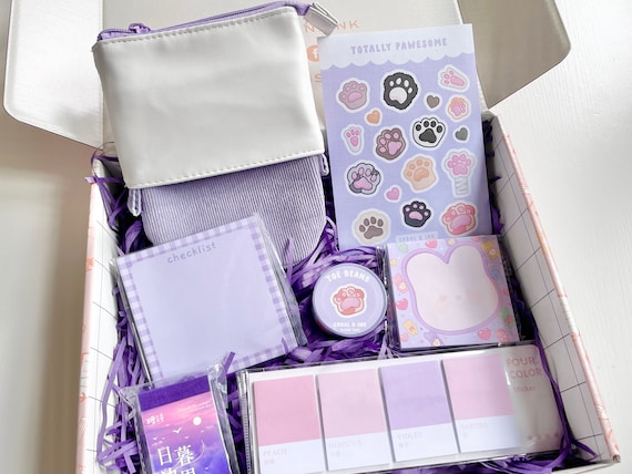 Caja de papelería púrpura / Juego de papelería Kawaii / Papelería linda