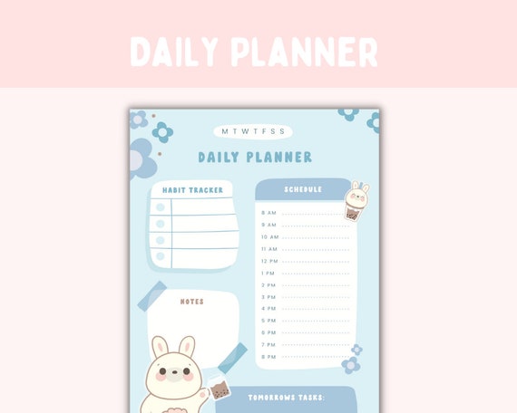 Cute Daily Planner Printable A5 Digital Daily Planner Template 