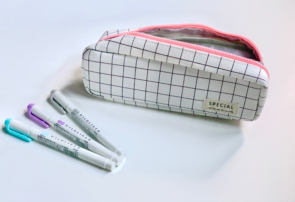 Grid Pattern Pencil Case Cute Journal Supplies Back To Etsy