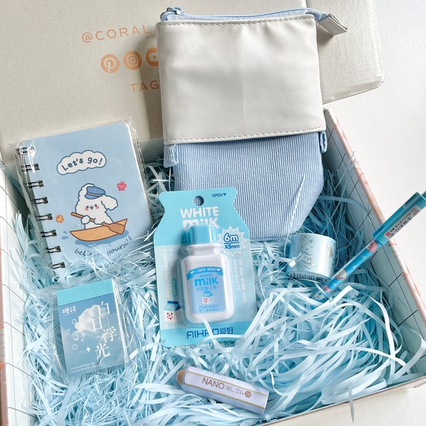 Kawaii Blue Stationery Box Set | Japanese Stationary | Cute School Supplies | Journal Set
