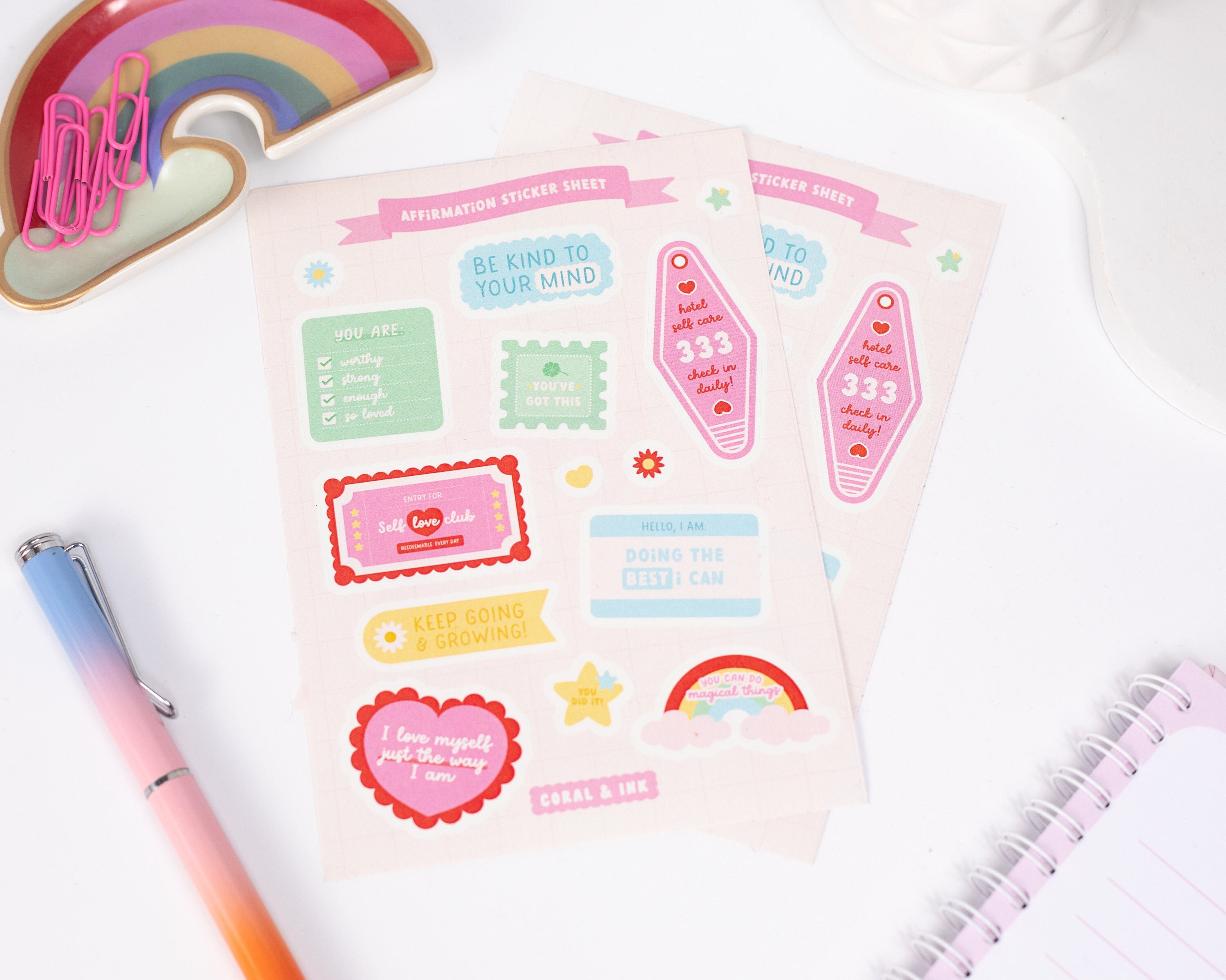 Cute Stickers, Coral & Ink