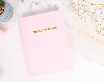 Pink Weekly Undated Hardback Planner Notebook | Aesthetic School Supplies | Cute  Minimalist Student Diary