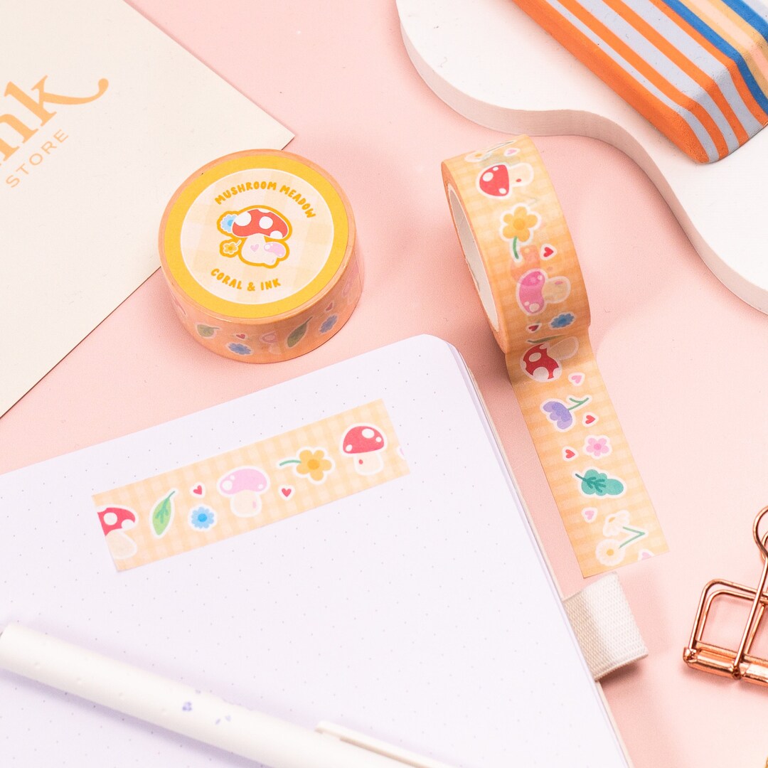 Kawaii Mushroom Washi Tape, Cute Journal Stickers, Craft Tape, Journal ...