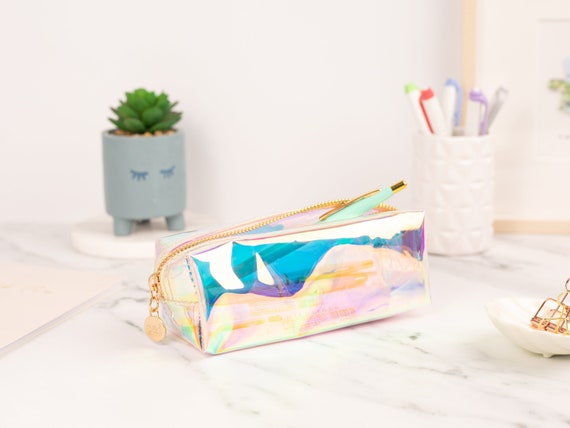 Clear Holographic Aesthetic Pencil Case Study Supplies 