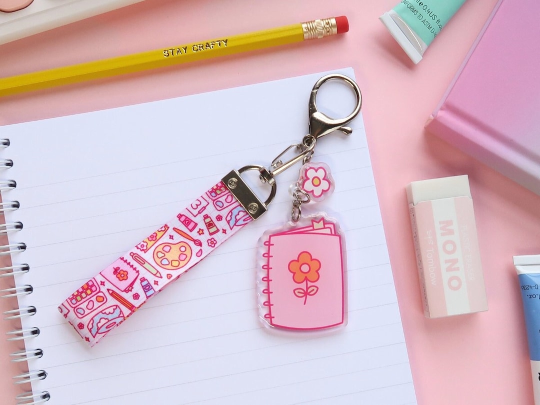 Cute Library Keychains Stationary Acrylic Keychain Lanyard, Cute Stationery Gift, Wristlet ...