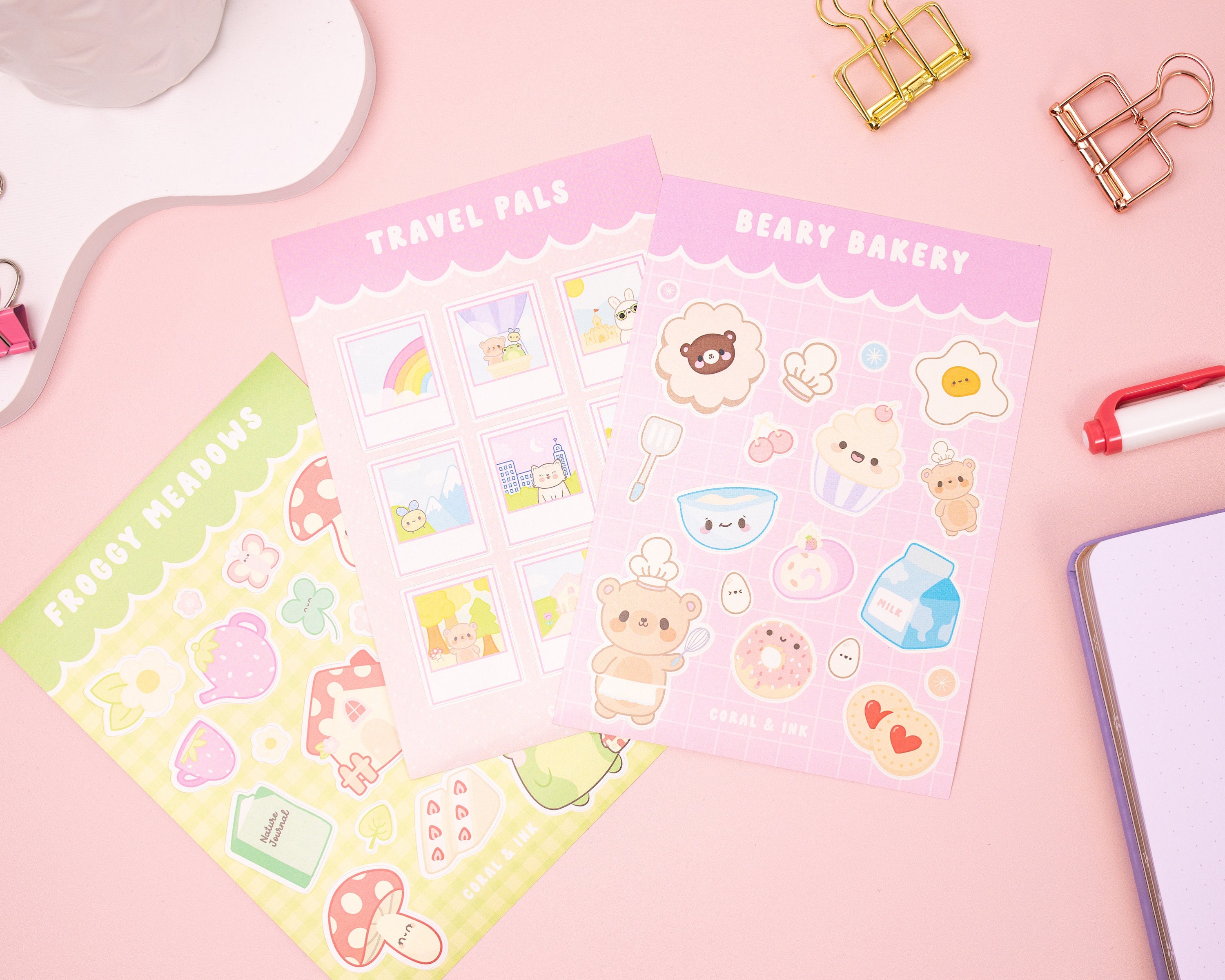 Cute Stickers, Coral & Ink