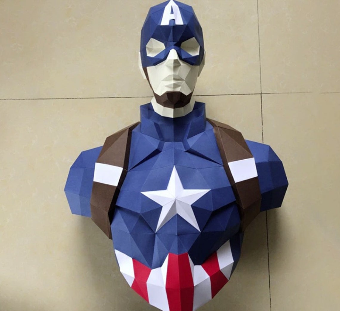 Captain America Paper Craft DIY Kit 3D Paper Model Superhero Etsy