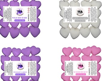 Cera perfumada que derrite mini corazones (manzanilla, Seychelles, Bluebell Woods, Christmas Tree) cera de soja perfumada que se derrite para aromas de flores 4x 40g