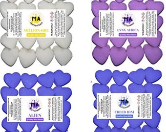 La cera perfumada derrite mini corazones (África, multimillonario, Alienn, aventoshim) la cera de soja perfumada se derrite para diseñador inspirado para hombres 4x 40g