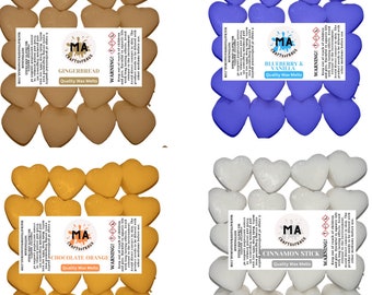 Cera perfumada que derrite mini corazones (pan de jengibre, naranja chocolate, arándanos y vainilla, rama de canela) cera de soja perfumada que se derrite para hornear aromas 4x40g