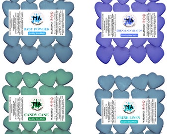 Cera perfumada que derrite corazones mini (talco de bebé, bastón de caramelo, sueño imparable, lino fresco) cera de soja perfumada que se derrite para cera Fragancias frescas 4x 40g